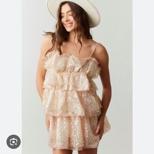 Peach Love California Iridescent Sequin ruffles Dress S